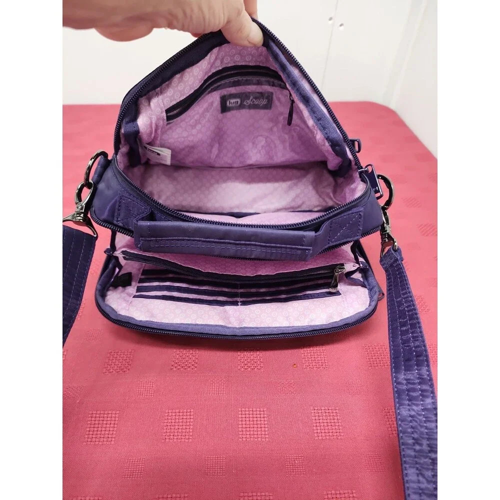 Lug Scoop Medium Top Handle Crossbody Bag In Purple RFID Pocket Travel Friendly